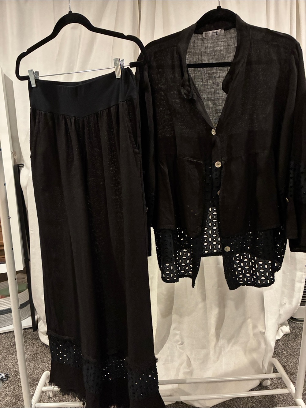 Black Eyelet Hem BoHo pants & matching shirt